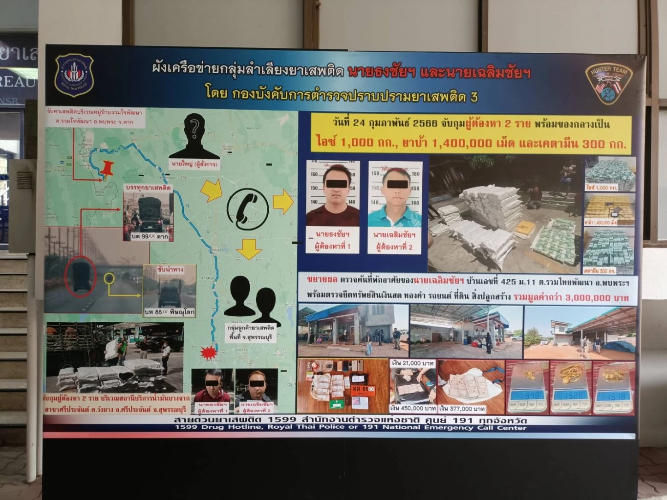 บช.ปส.จับเครือข่ายยาเสพติด ยึดไอซ์ 1 ตัน ยาบ้า 5.7 ล้านเม็ด