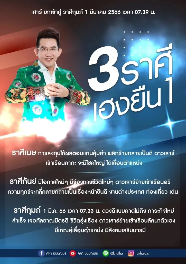 ต้านไม่ไหว อ.คฑา เผยดวง 3 ราศี ดวงเฮงยืนหนึ่ง งานรุ่งพุ่งไม่หยุด รับดาวเสาร์ย้าย 1 มี.ค.