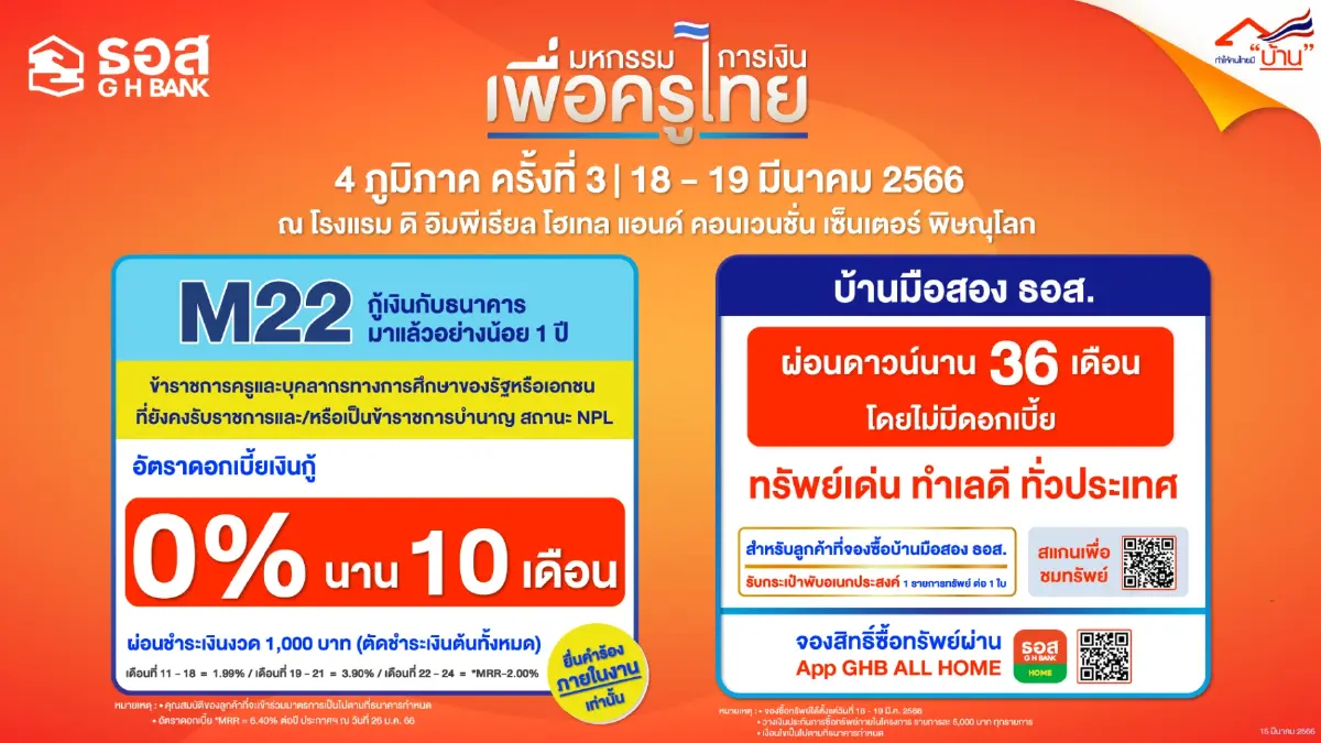 ธอส.  ส่งมาตรการ ดอกเบี้ย 0% นาน 10 เดือน ช่วยแก้หนี้ครูไทย