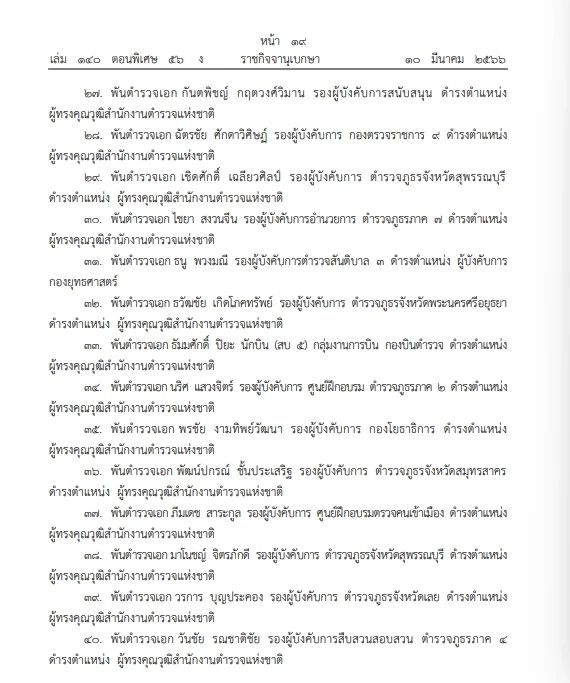 พระบรมราชโองการ โปรดเกล้าฯ แต่งตั้ง"ข้าราชการตำรวจ"ตำแหน่งต่าง ๆ 58 ราย