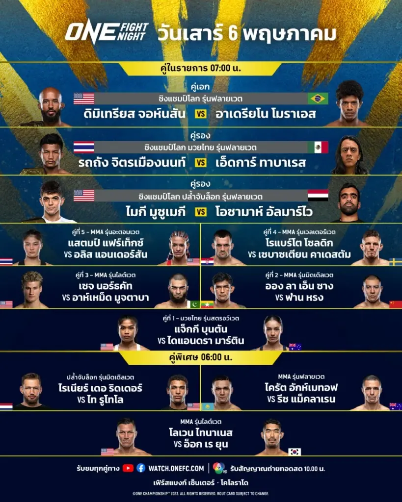 “รถถัง-แสตมป์” เตรียมโบกธงชาติไทยในอเมริกา ศึก "ONE FIGHT NIGHT 10"  6 พ.ค.นี้