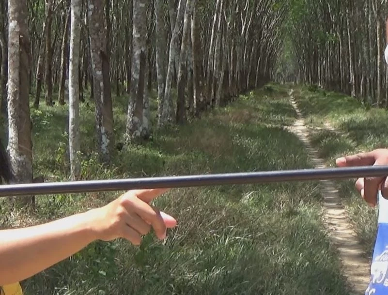 หวิดตาบอด! หนุ่มขี่จยย. ชนสายเคเบิ้ลห้อยขวางทางเข้าสวนยาง