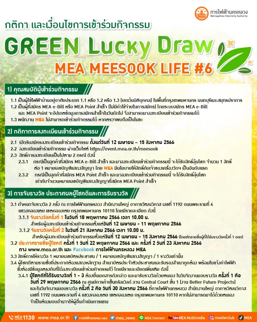กติการและเงื่อนไข การเข้าร่วมกิจกรรม GREEN Lucky Draw 