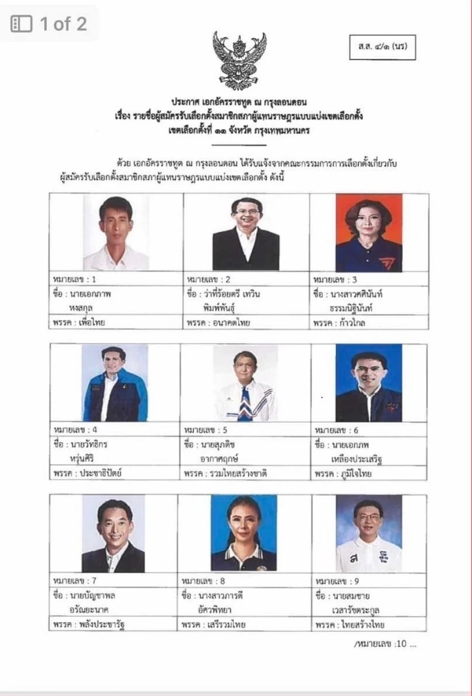 คนไทยในอังกฤษ โวย "กกต." เอกสารแนะนำตัวผู้สมัครส.ส. ใส่ภาพสลับพรรคอื่น