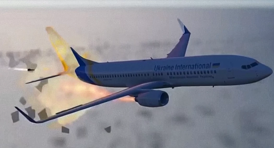 ภาพจำลองเครื่องบินโดยสารยูเครนถูกยิงด้วยขีปนาวุธ