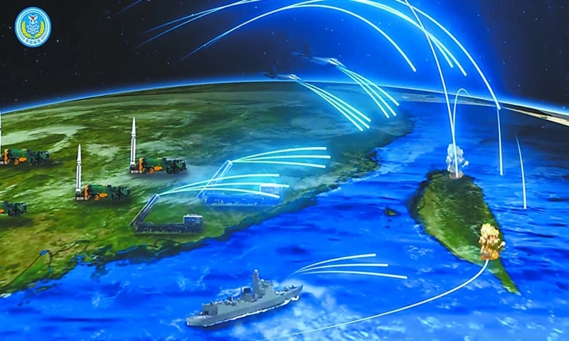 ภาพจำลองจีนซ้อมการโจมตีไต้หวันจากทุกทิศทาง