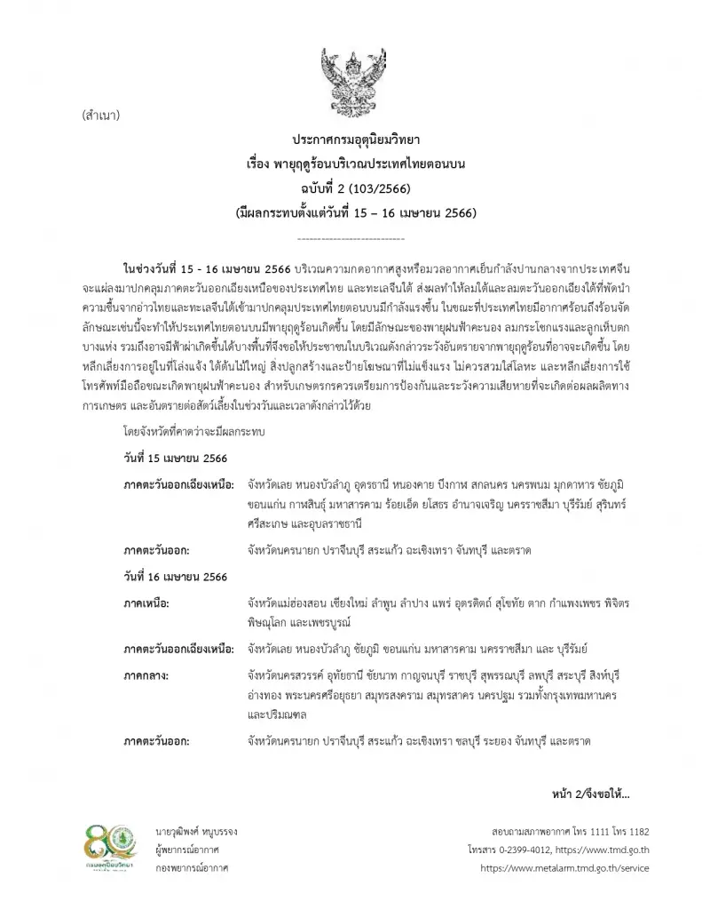 เช็กด่วน! กรมอุตุฯ แจ้ง 50 จว."พายุฤดูร้อน"ถล่ม ฝนฟ้าคะนอง ลมแรง ช่วงสงกรานต์