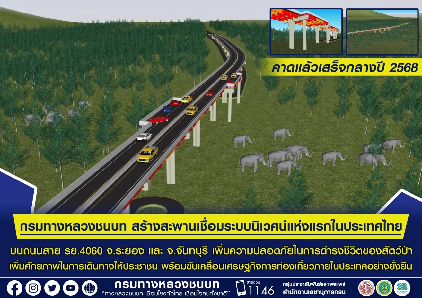 สะพานเชื่อมระบบนิเวศน์ จ.ระยอง - จันทบุรี แห่งแรกในไทย คาดแล้วเสร็จ ปี 68