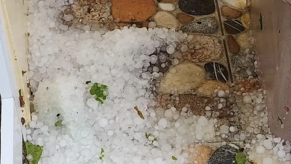 แห่แชร์! ภาพพายุลูกเห็บถล่ม "น้ำหนาว" ขาวโพลนราวหิมะ