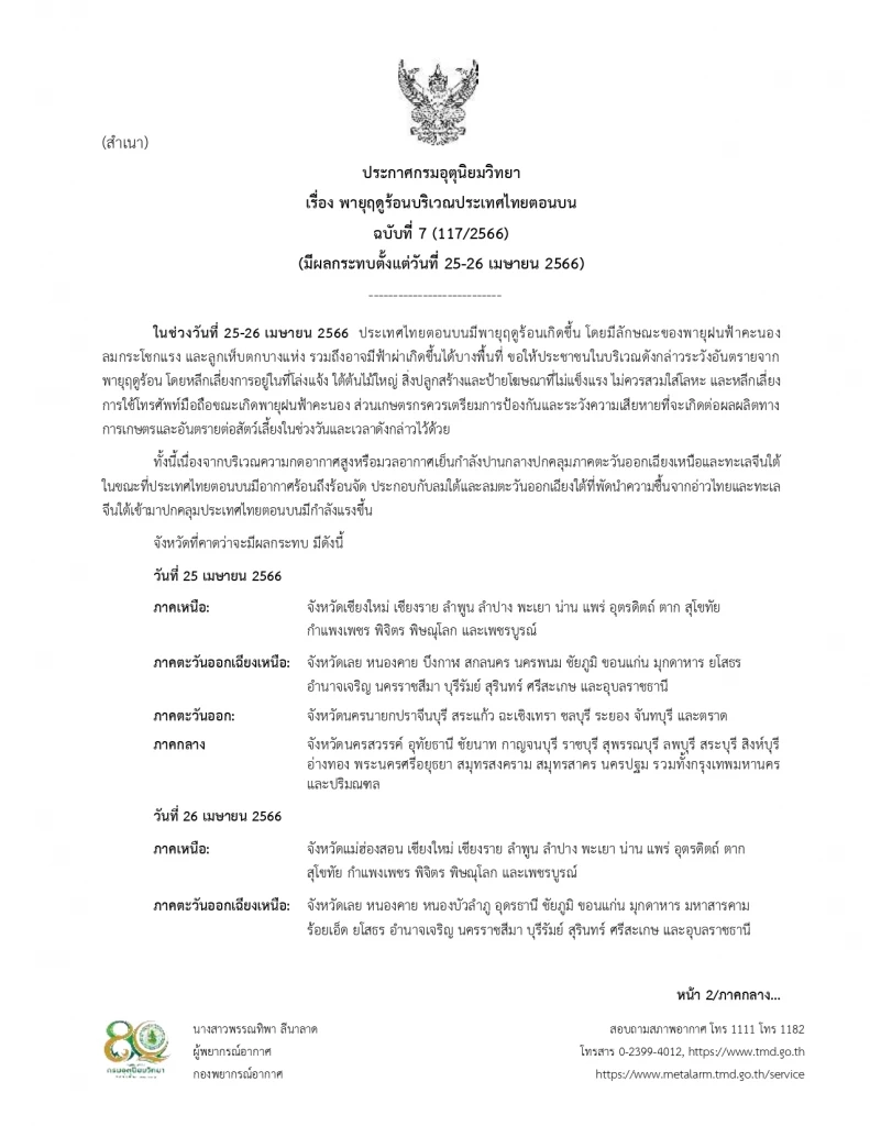 เช็กด่วน! ประกาศกรมอุตุฯ แจ้งพิกัด"พายุฤดูร้อน"ถล่ม ฝนตก ลมกระโชก ลูกเห็บตก