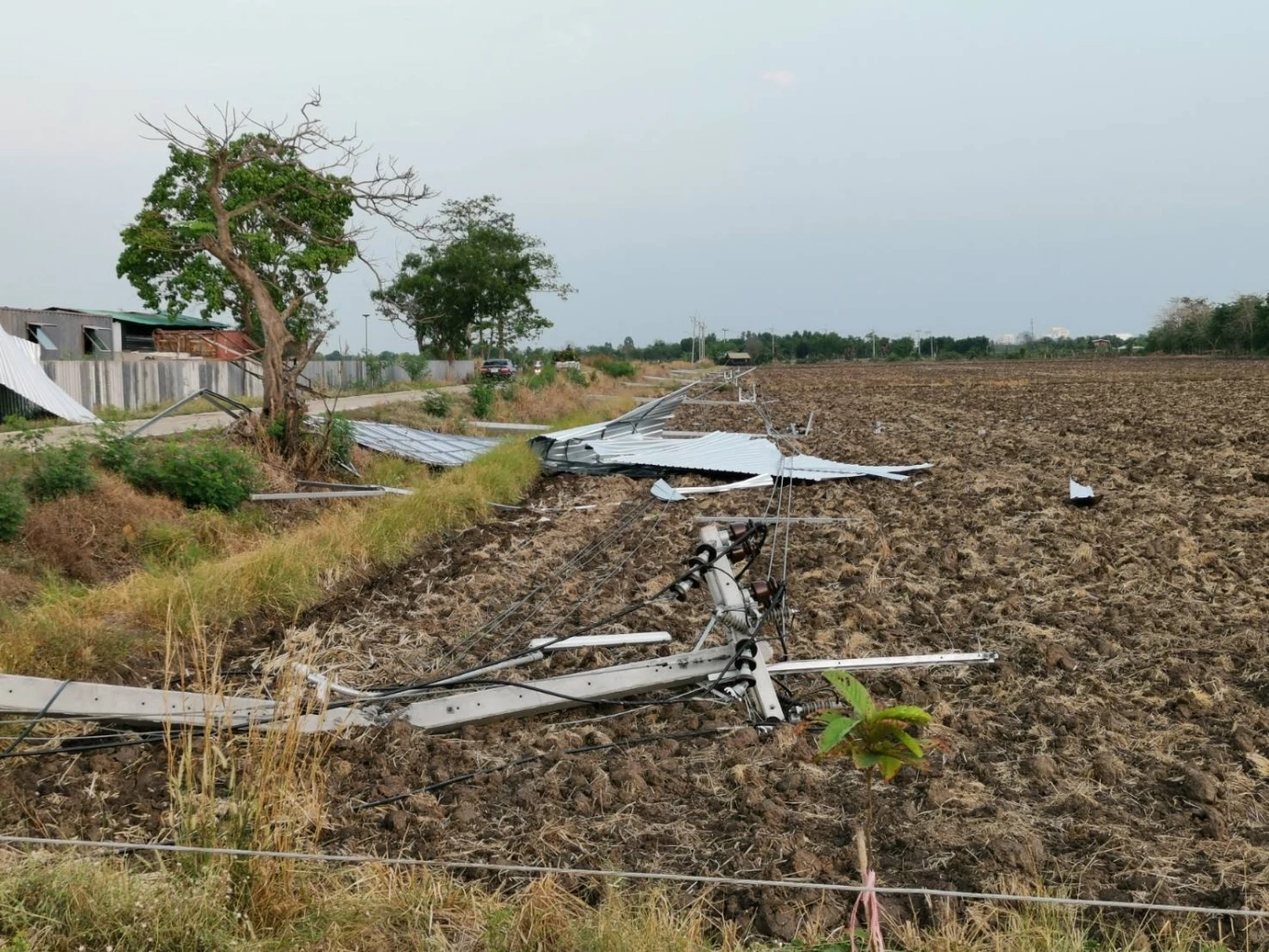 พายุฤดูร้อน ถล่ม 3 อำเภอ จ.ฉะเชิงเทรา เสาไฟฟ้าหักโค่น ไฟดับนาน 7 ชั่วโมง