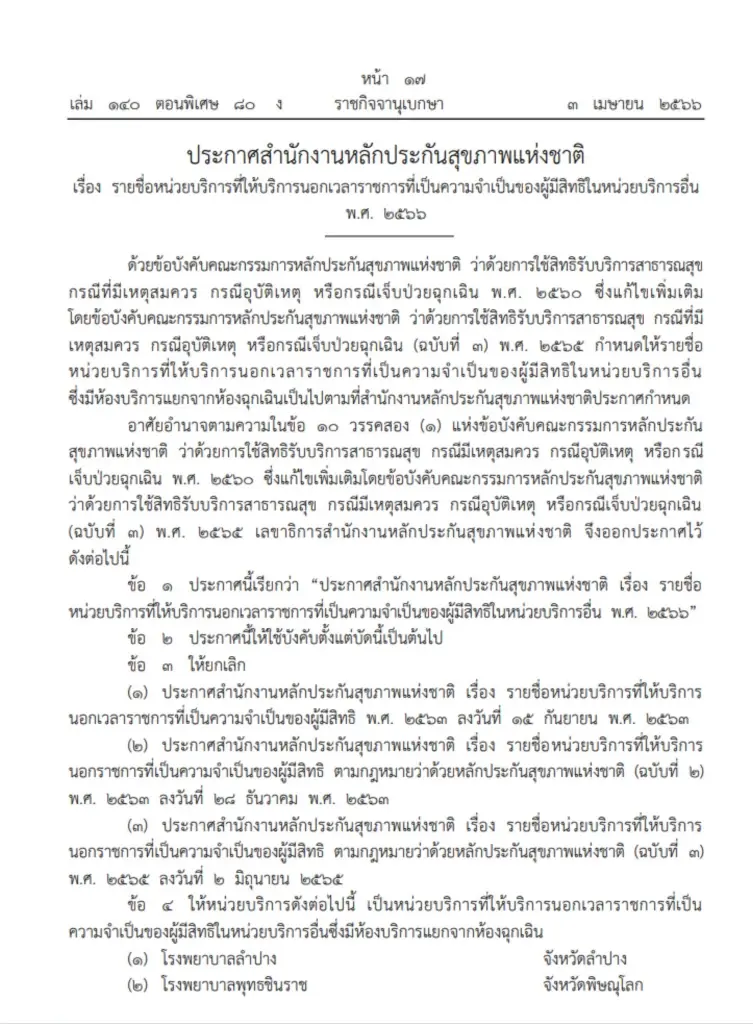 เช็ก! สปสช. ประกาศเพิ่มรายชื่อ รพ. 129 แห่ง ให้บริการนอกเวลาสิทธิบัตรทอง