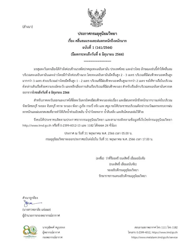 ประกาศด่วน! กรมอุตุฯเตือนรับมือมรสุม “คลื่นลมแรง” และ “ฝนตกหนักถึงหนักมาก”