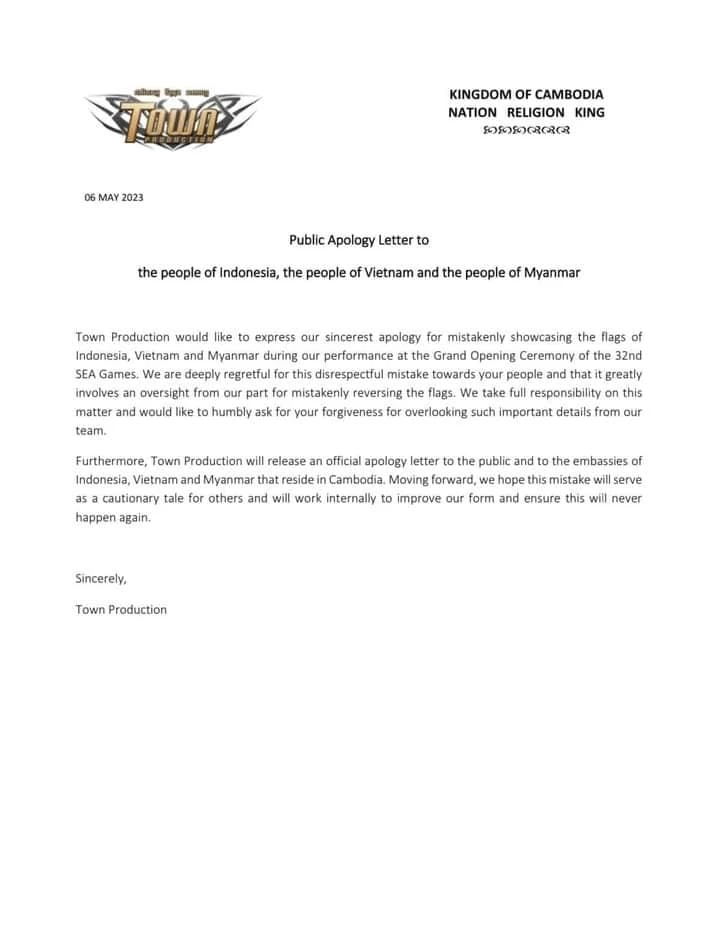 ฝ่ายจัดพิธีเปิด "ซีเกมส์ 2023" แถลงขอโทษ 3 ชาติ หลังติดธงชาติกลับหัว