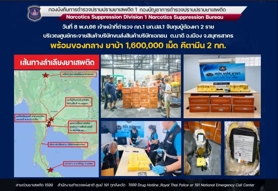 ตำรวจ ปส. ทลาย 8 เครือข่ายยาเสพติด ยึดไอซ์ 1.3 ตัน ยาบ้า 17 ล้านเม็ด เคตามีน 2 กก.