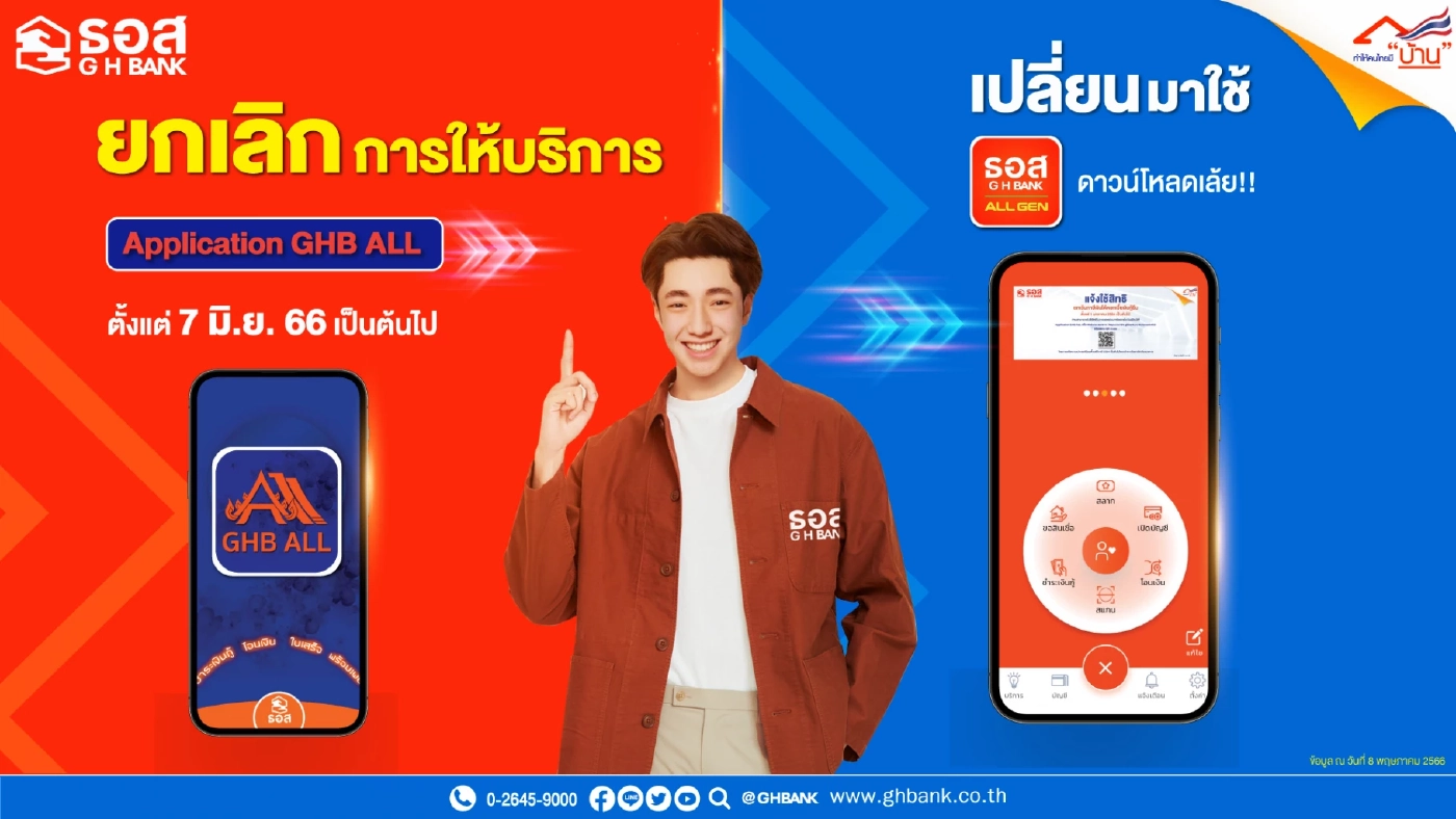 รีบเปลี่ยน! ธอส. จะยกเลิกการให้บริการแอป GHB ALL ตั้งแต่ 7 มิ.ย. นี้