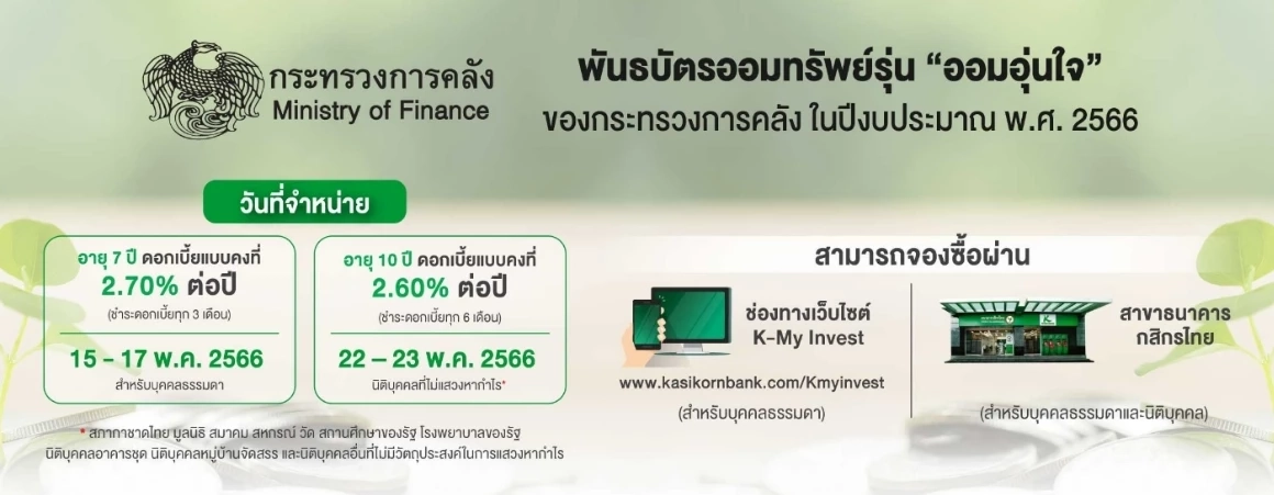 ขายวันแรก! พันธบัตรออมทรัพย์ ดอกคงที่ 2.70%  ผ่าน 4 แบงก์ วงเงิน 2.5 หมื่นล้าน