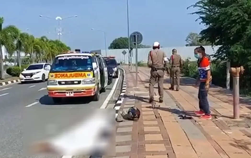 ต่างชาติซิ่งบิ๊กไบค์ชนขอบฟุตปาธ ร่างกระแทกเสาป้ายเสียชีวิต
