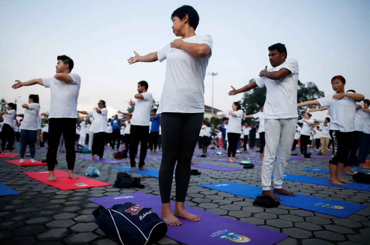 ฝึกโยคะที่รัฐสลังงอร์ในมาเลเซีย
