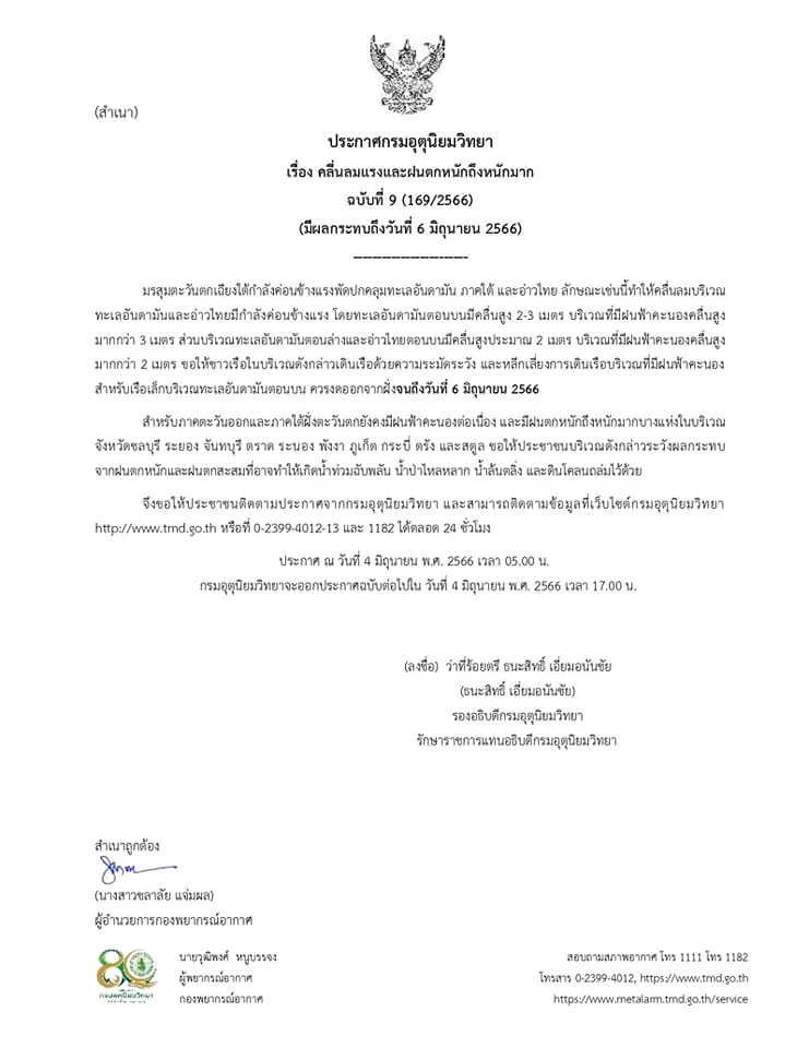 พยากรณ์อากาศ อุตุฯ เตือน 10 จังหวัดภาคใต้ภาคตะวันออก มีฝนตก คลื่นลมแรง