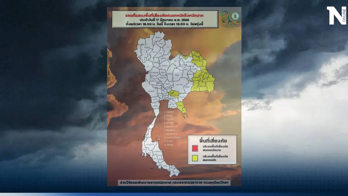 กรมอุตุฯ เตือนรับมือฝนตกหนัก ฝนฟ้าคะนอง ร้อยละ 60 เช็กจังหวัดไหนเสี่ยงภัย