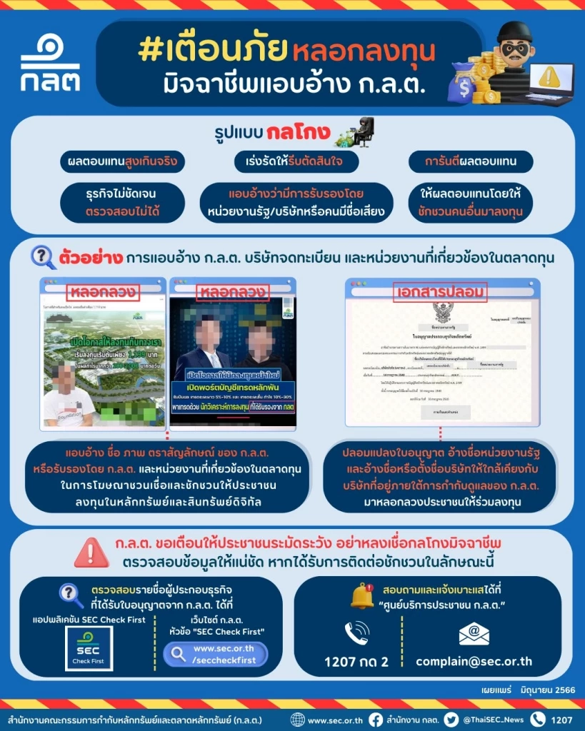 เตือนนักลงทุน! ก.ล.ต. เปิด 6 จุดสังเกต มิจฉาชีพแอบอ้างชวนลงทุน