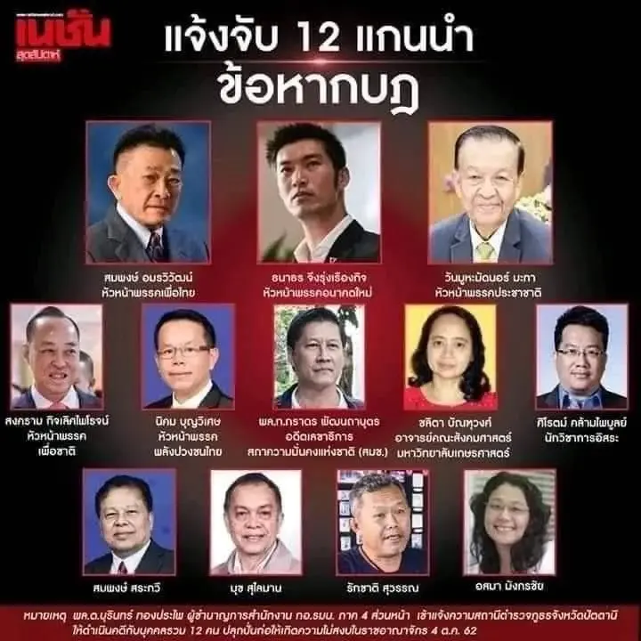 หยุดแชร์ข่าวปี 62 แจ้งจับแกนนำฝ่ายค้าน-นักวิชาการ 12 คน ไม่เกี่ยวแยกดินแดน