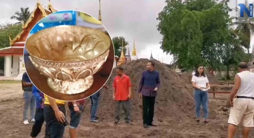 พ่อเมืองสุราษฎร์ฯ ลงตรวจสอบ "พานทองคำแท้" หลังขุดเจอในวัด