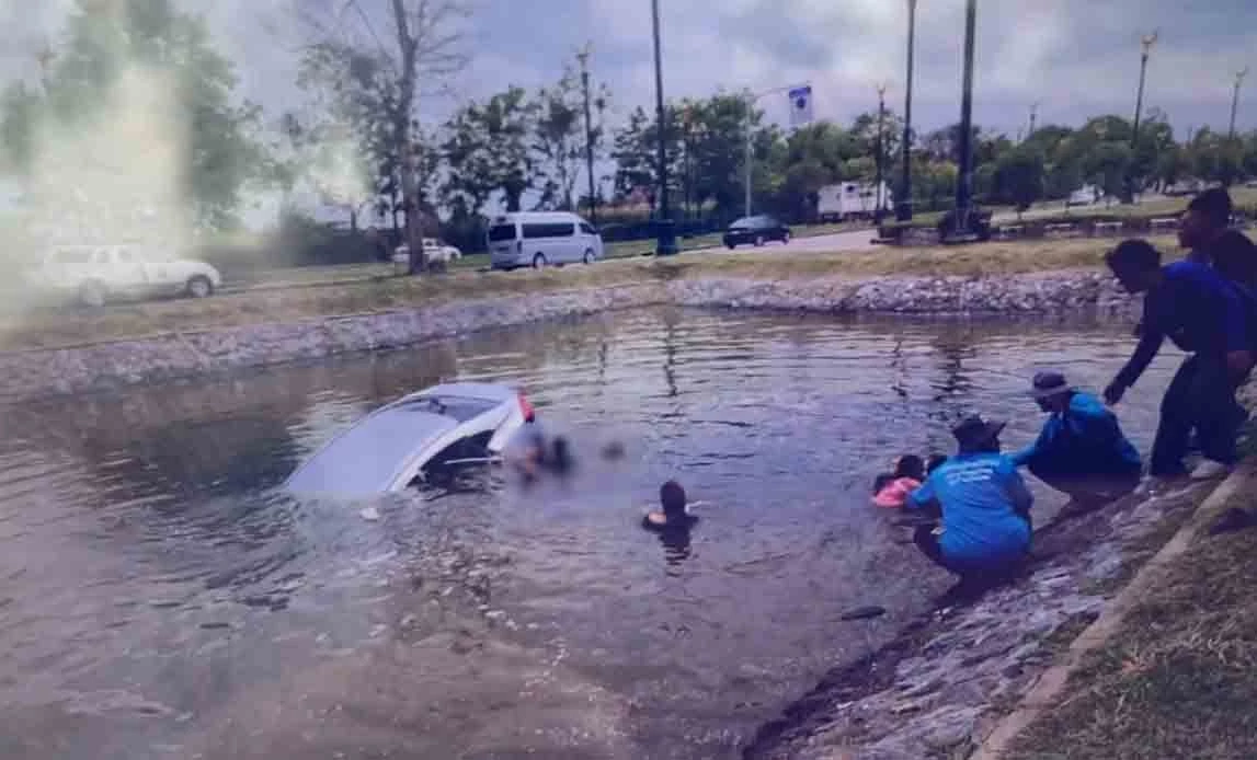 แก๊งเพื่อนสาว สำรวจเส้นทางหัดขับรถ หลุดโค้งตกน้ำถนนอุทยาน