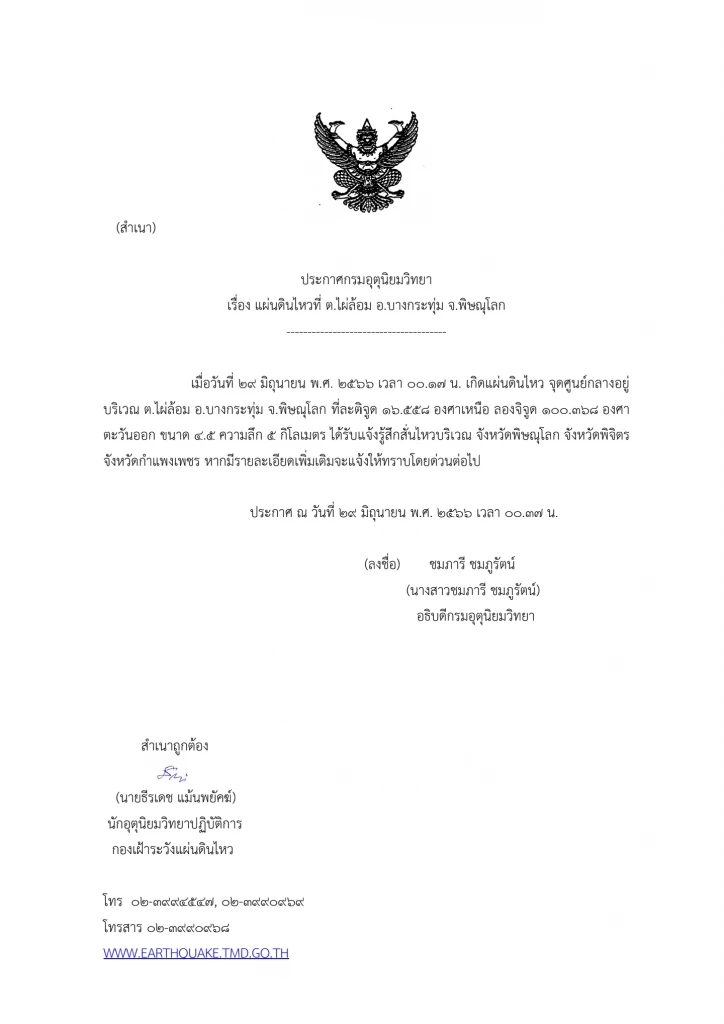 "แผ่นดินไหว" ขนาด 4.5 ลึก 5 กิโลเมตร พิษณุโลกผวาทั้งจังหวัด สั่นสะเทือน 3 จว.