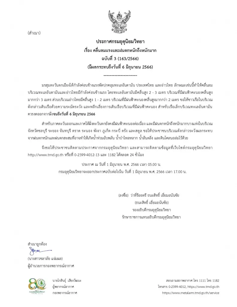 เตือนด่วน! ประกาศกรมอุตุฯ แจ้ง 10 จังหวัด ฝนตกหนักถึงหนักมาก-คลื่นลมแรง