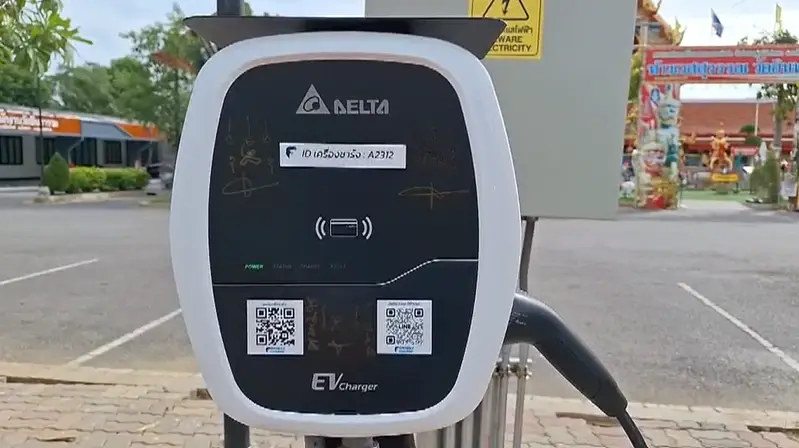 เก๋เก๋! วัดดังแม่กลอง ติดตั้งสถานีชาร์จรถ EV ให้บริการญาติโยม 24 ชั่วโมง