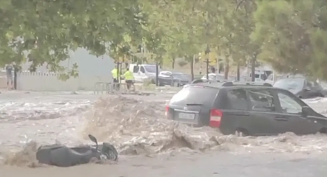 ฝนถล่ม-น้ำท่วมฉับพลันในสเปน ทำรถจอดตาย คนปีนต้นไม้หนี