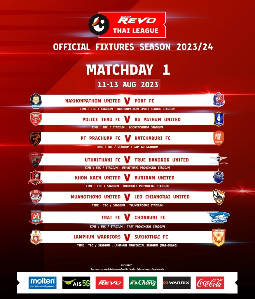 "ไทยลีก" เปิดโปรแกรมนัดเปิดซีซั่น "บุรีรัมย์" บุกเยือน "ขอนแก่น"