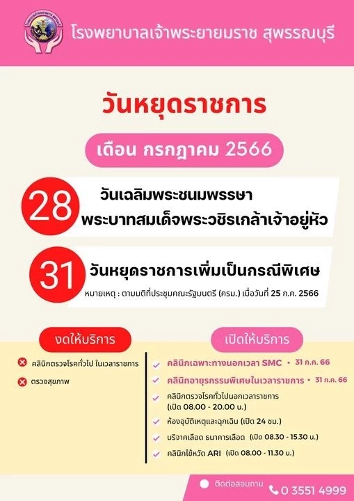 เปิดพิกัด "โรงพยาบาลรัฐ" เปิดบริการในวันหยุดพิเศษ 31 ก.ค.66
