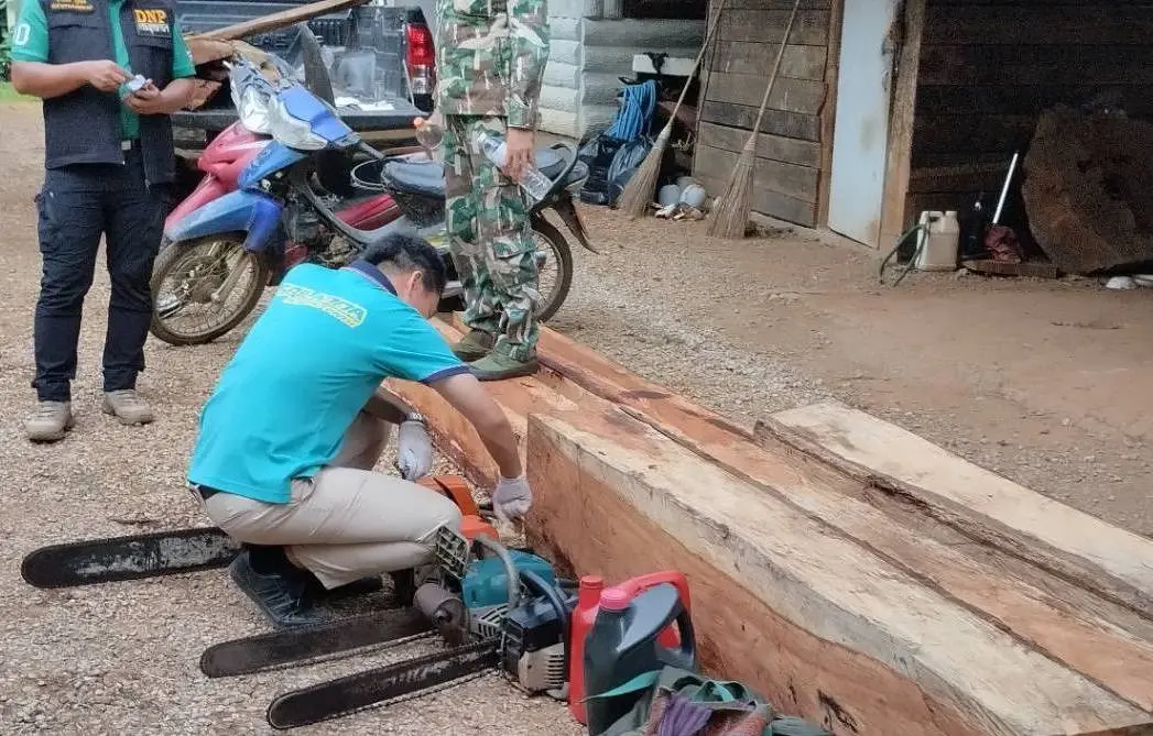อช.ศรีลานนา รวบ 2 มอดไม้ลักลอบตัดไม้กลางป่า ในเขตอุทยานฯ
