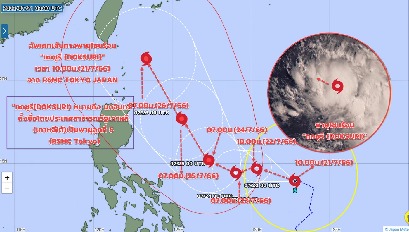 เช็กด่วน! กรมอุตุฯ อัปเดตเส้นทาง"พายุทกซูรี"กำลังแรง แจ้งพิกัด"ฝนตกหนัก"