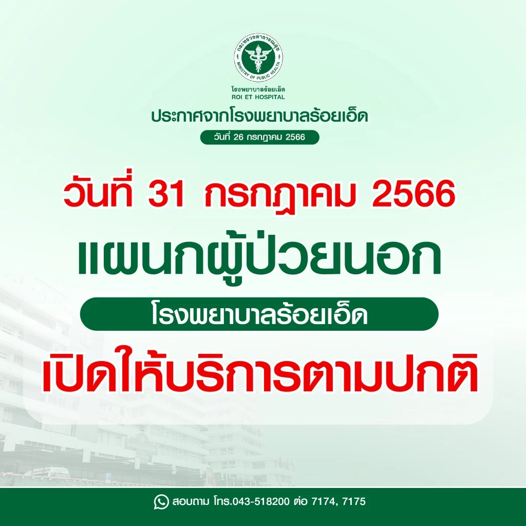 เปิดพิกัด "โรงพยาบาลรัฐ" เปิดบริการในวันหยุดพิเศษ 31 ก.ค.66