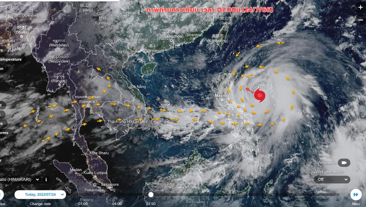 อุตุฯประกาศ "พายุทกซูรี" ทวีกำลังเป็น "พายุไต้ฝุ่น" แจ้งพท.ฝนหนัก ช่วง 7 วัน