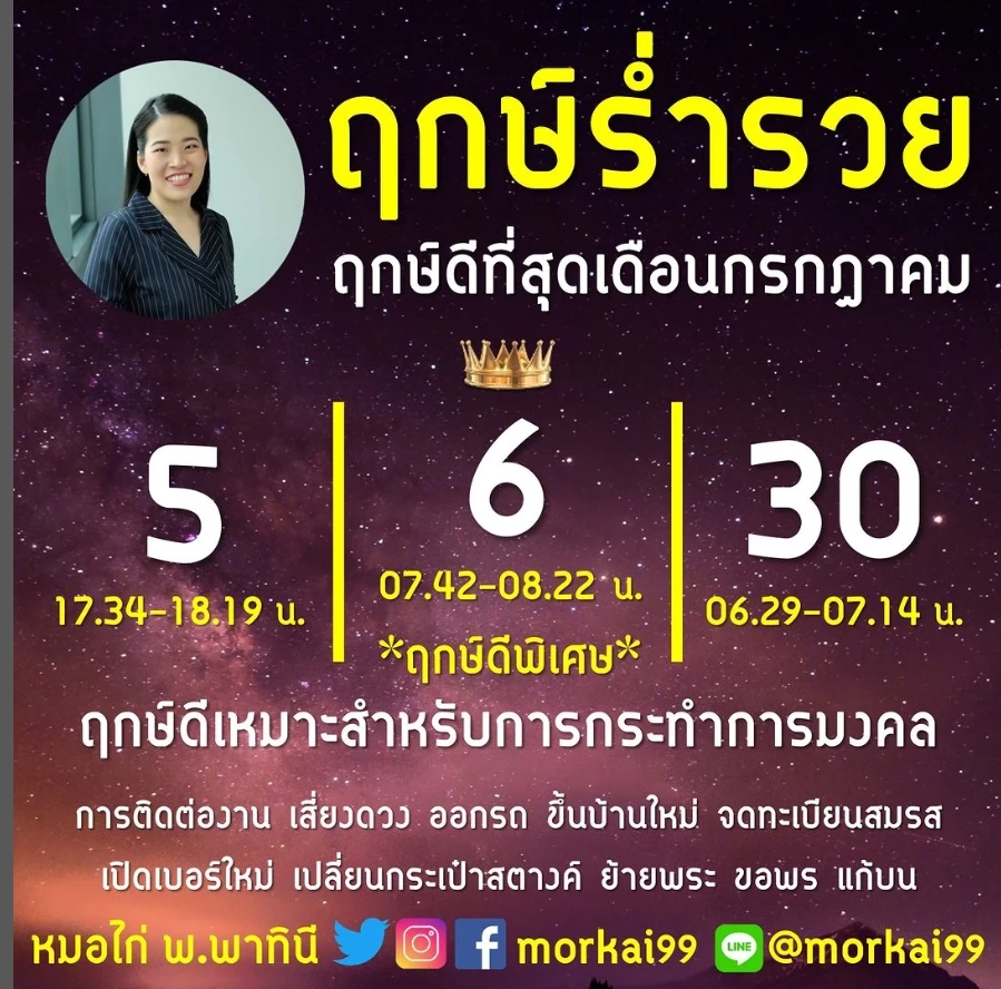 ฤกษ์ดีที่สุดเดือนกรกฎาคม 2566 โดย หมอไก่ 