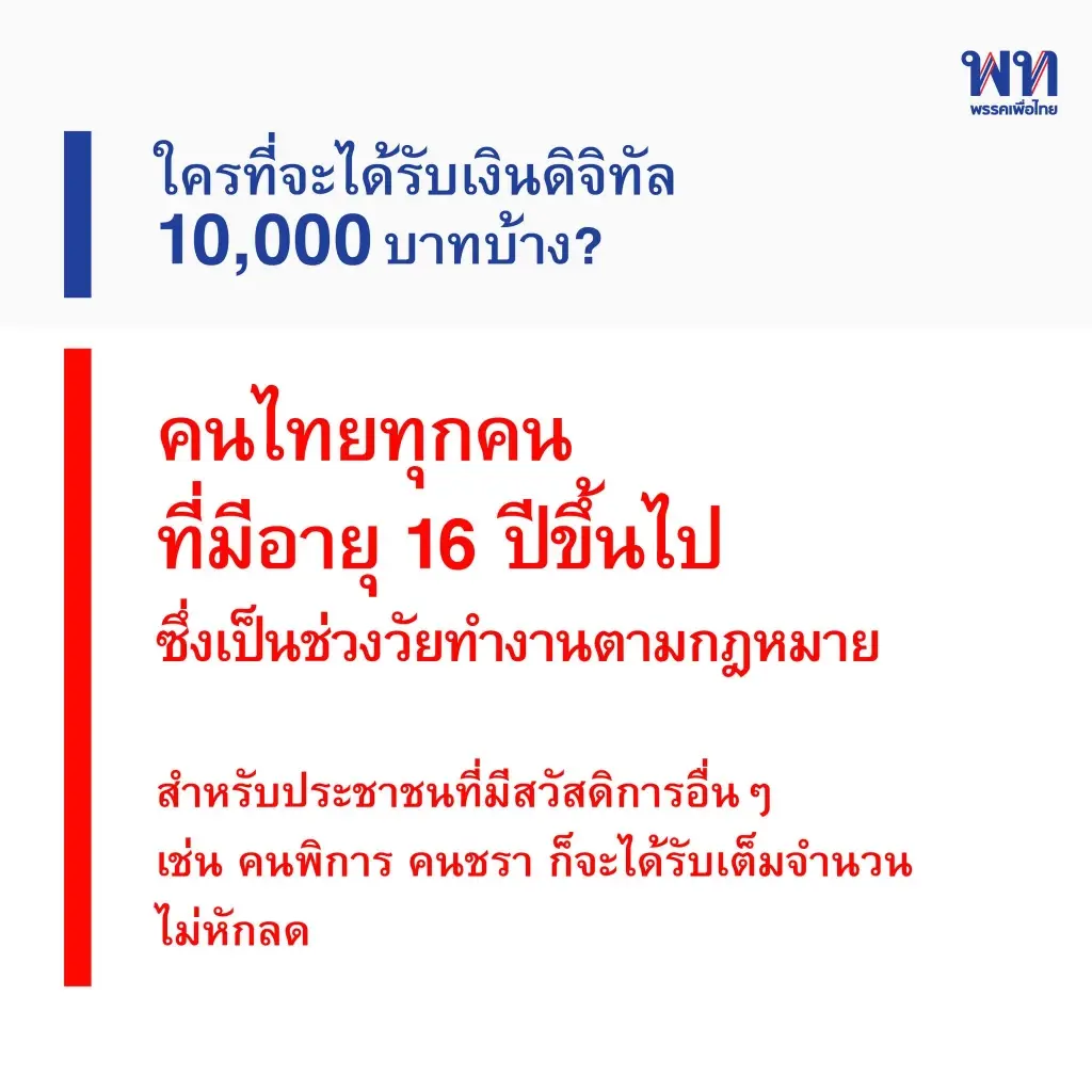 "เพื่อไทย" ลุยเต็มสูบ ดิจิทัลวอลเล็ต 1 หมื่น ยันไม่กระทบการคลังประเทศ