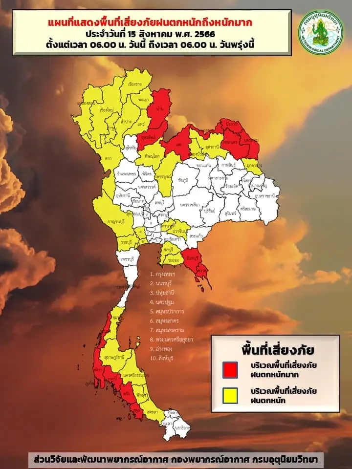 ประกาศด่วน! กรมอุตุฯแจ้ง 42 จังหวัด "ฝนตกหนักถึงหนักมาก" กทม.อ่วมฝนถล่ม 60%