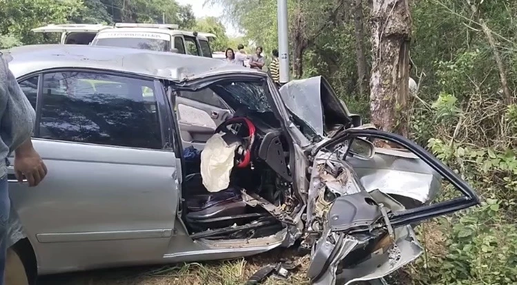 แม่แทบขาดใจ! ลูกขับรถกลับบ้าน"วันแม่" เสียหลักพุ่งชนต้นไม้