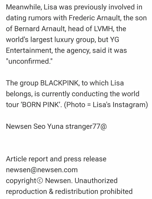 YG แถลงข่าวลือออกเดต?  ลิซ่า BLACKPINK กับทายาทมหาเศรษฐี เฟรเดริก อาร์โนลต์