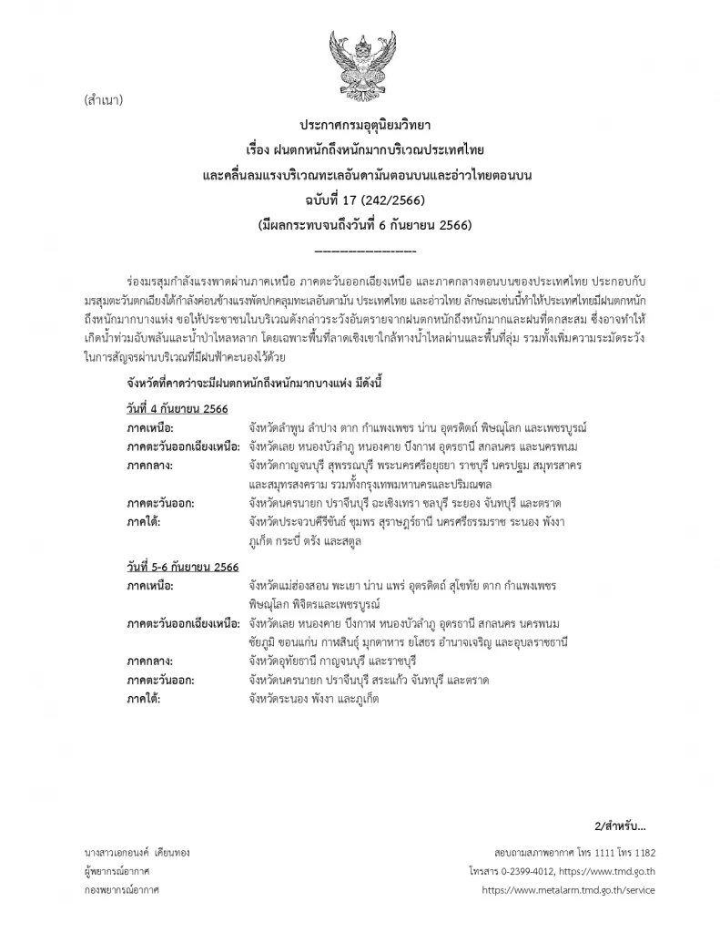 ร่องมรสุมกำลังแรง กรมอุตุฯเตือน 39 จว. รับมือ"ฝนตกหนักมาก" พร้อมอัปเดต 3 พายุ