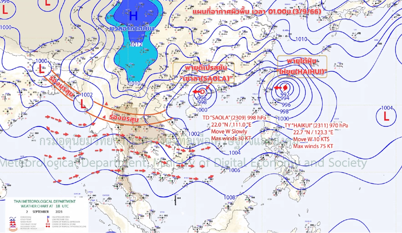 ร่องมรสุมกำลังแรง กรมอุตุฯเตือน 39 จว. รับมือ"ฝนตกหนักมาก" พร้อมอัปเดต 3 พายุ