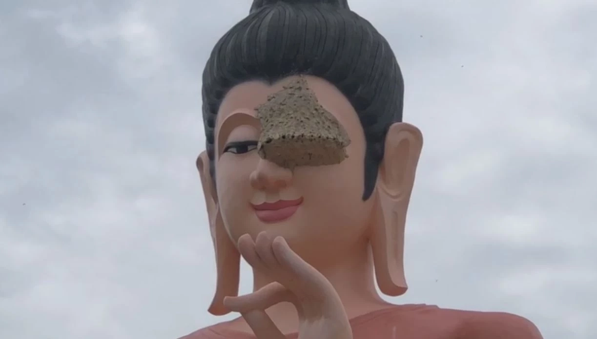 "ต่อหัวเสือ" ทำรังปิดตาพระพุทธรูปองค์ใหญ่ ที่วัดดัง จ.สงขลา