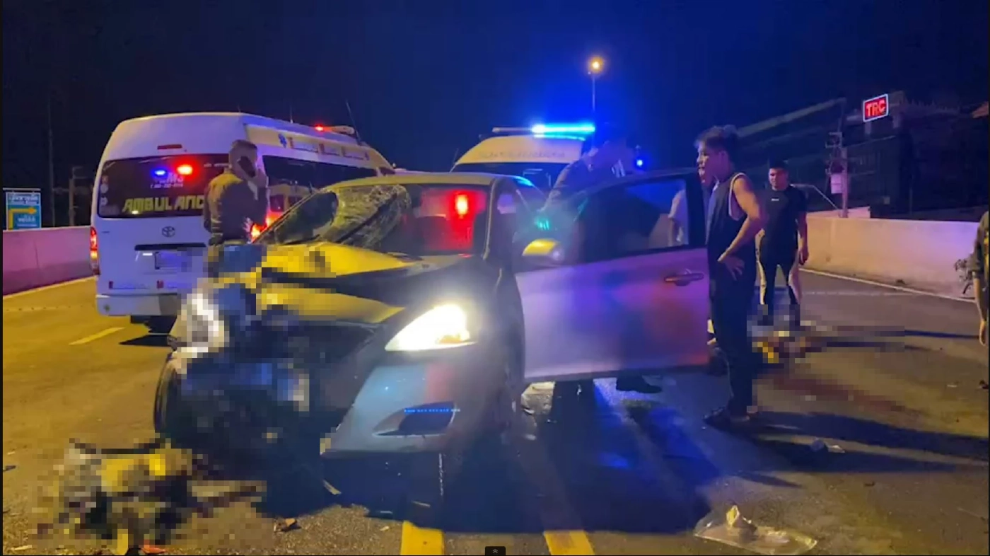 วีออส พุ่งชน จยย.สะพานพรพระร่วง เขตสายไหม ดับ 1 สาหัส 1