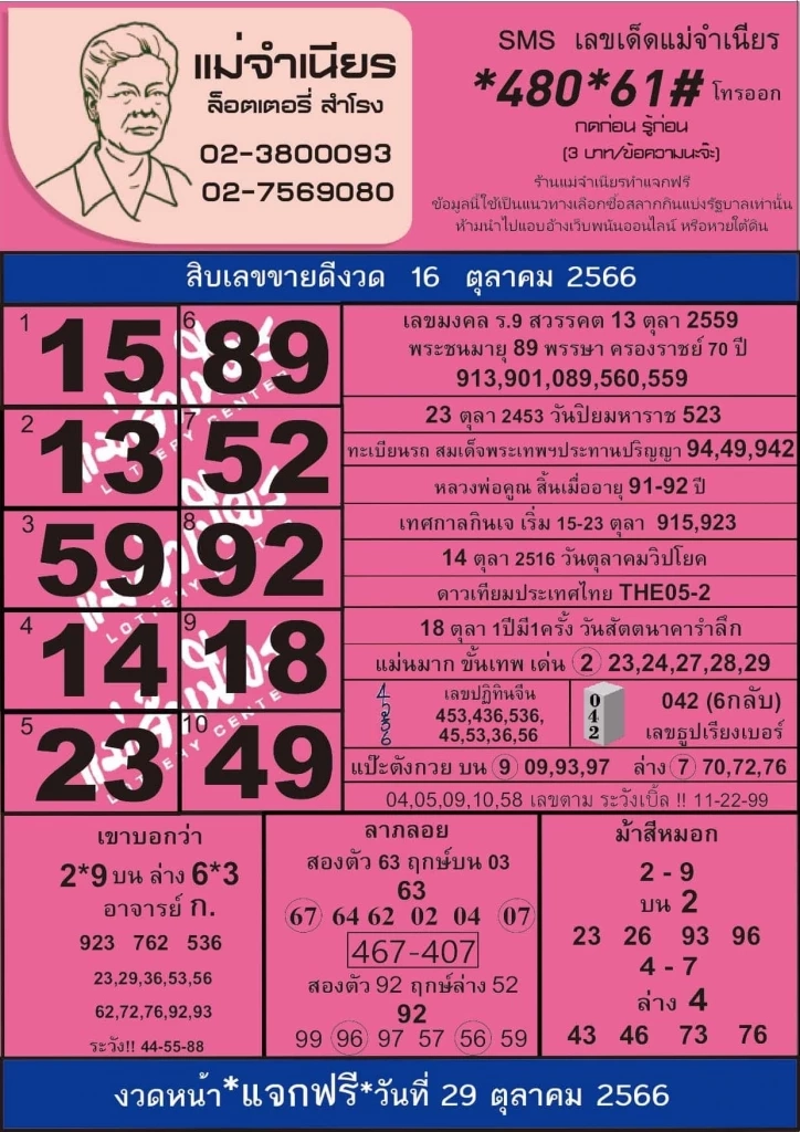 จัดให้เต็มๆ 10เลขเด็ด หวยเด็ดแม่จำเนียร 10 เลขขายดี หวยออกวันจันทร์    