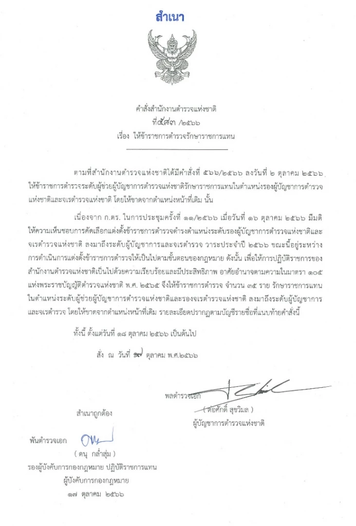 ผบ.ตร. เซ็นแต่งตั้งนายพล 35 ราย รรท.ผู้ช่วย ผบ.ตร.- ผบช.